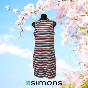 Twik by Simons, Striped Sleeveless Dress - Red, Blue, Black, Large
